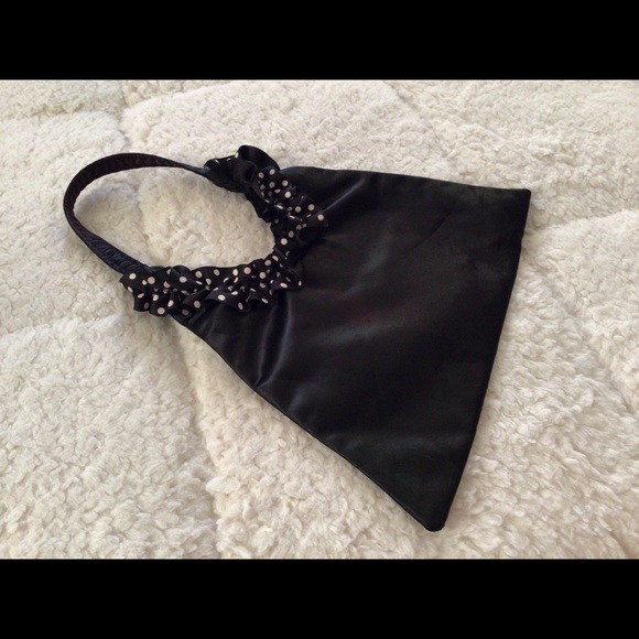 Rachel & Co. New York Black Satin Tote with Polka Dot Trim - Picture 2 of 5